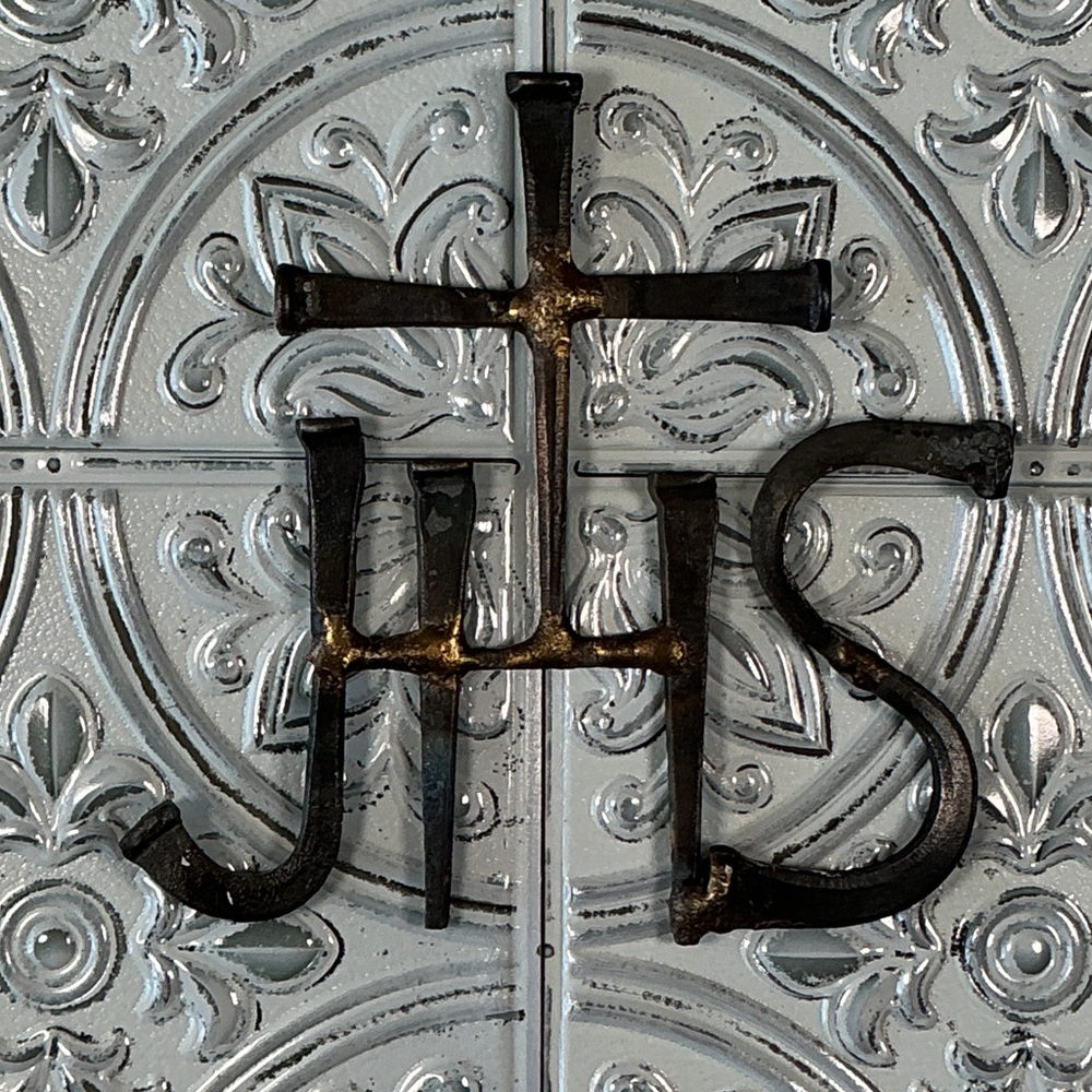 JHS Metal Christian Cross Wrought Iron And Brass Vintage Wall Accent 4.5" x 4.5"